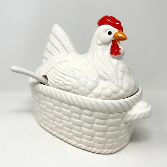 Dining Vintage Nesting Hen Soup Tureen W Lid And Ladle Red Accents Japan Pretty Poshmark